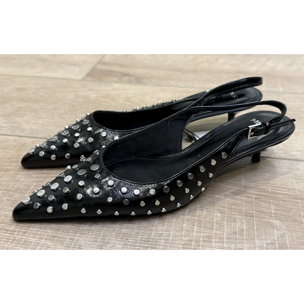 NEW MANGO MNG BLACK STUDDED KITTEN HEELS SLINGBACK PUMPS SHOES SZ 6.5 37 - Picture 7 of 14